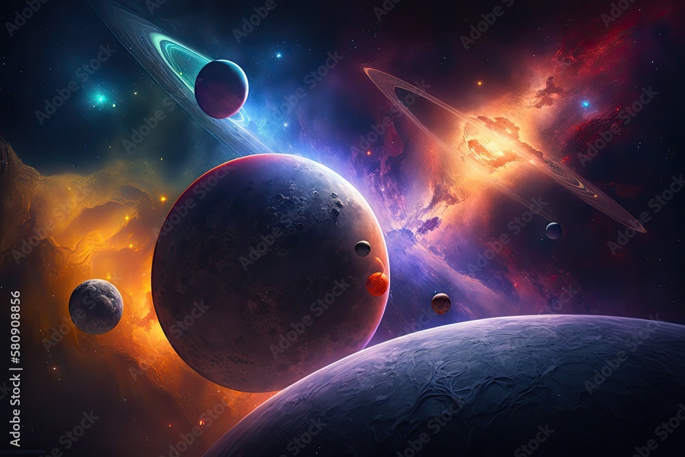 Space universe scene showcasing the wonder of space travel with planets, stars, and galaxies. compon