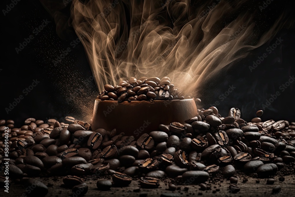 Energizing and smooth coffee concept with full frame background image of heaped roasting coffee bean