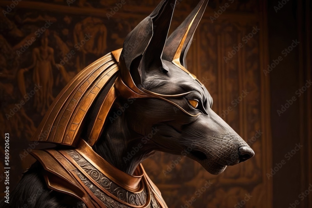 Anubis, the Egyptian god, is depicted in a charming way. God, who normally resembles something terri