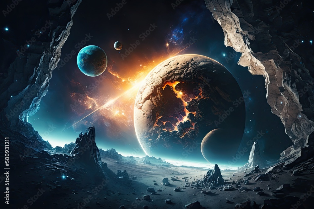 stars, planets, and asteroids. Science fiction and fantasy image of deep space in high resolution, s