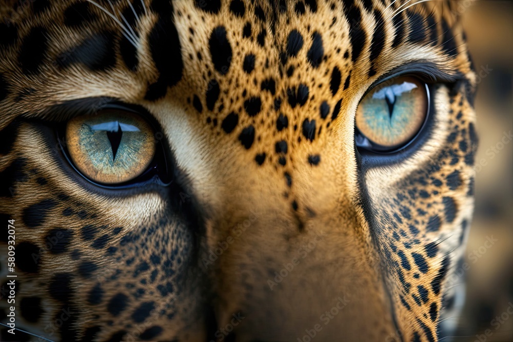 image of a leopards up close face and eyes. Generative AI