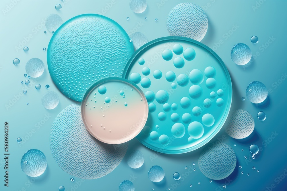 Water surface circles on a light blue background Background image for a skin care and cosmetics adve