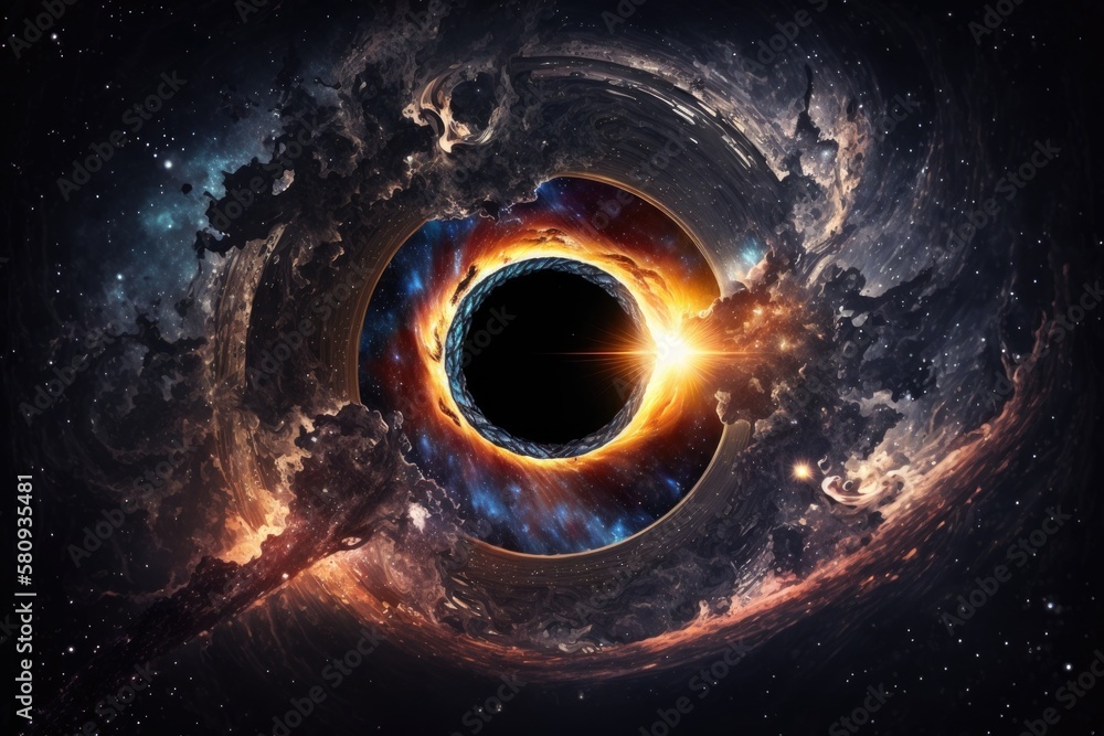 black hole universe high quality photo, supermasive hole, deep space impression, and photorealistic 