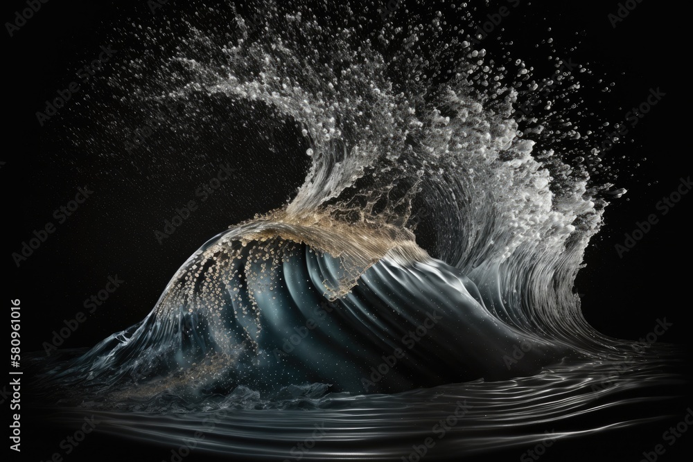 Isolated water wave splashes over a dark background. Generative AI