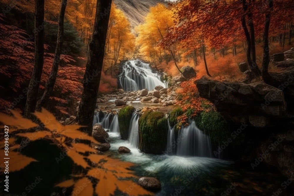 Autumnal view of the waterfall. a waterfall with autumnal hues. Turkeys Suuctu Waterfalls are in Bu