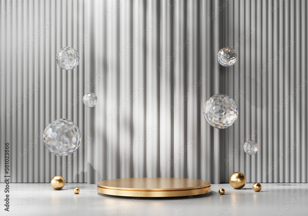 Abstract Golden Podium Platform For Product Display Showcase 3D Rendering