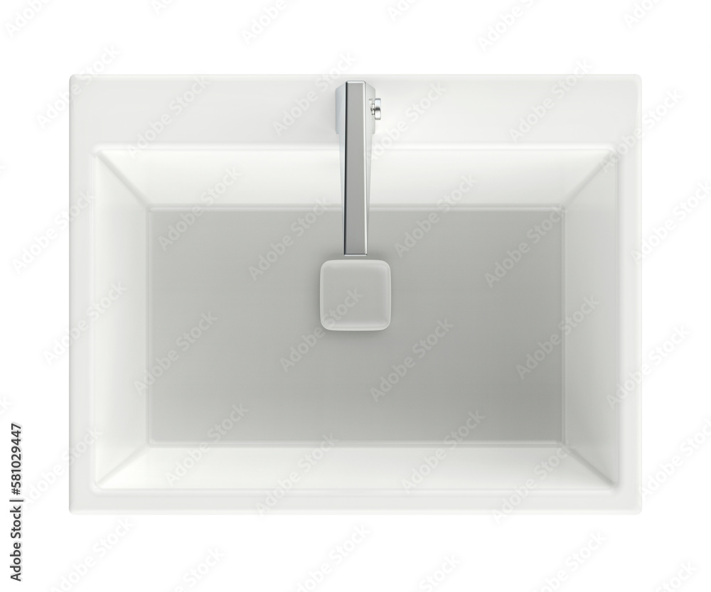 White ceramic wash basin with silver faucet, top view