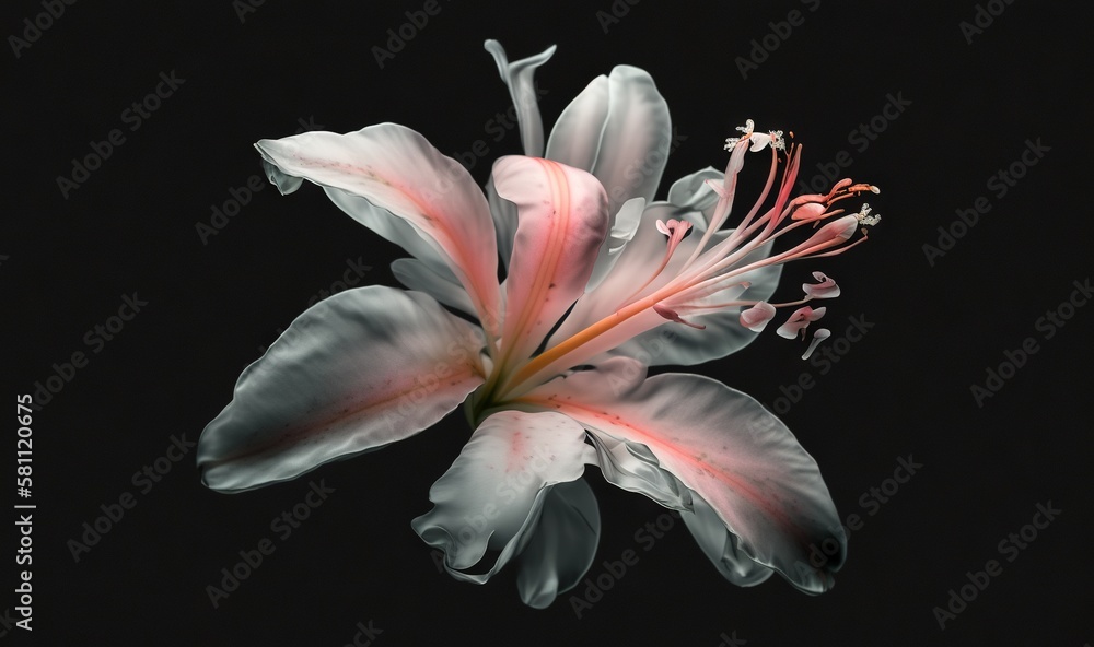  a white and pink flower on a black background with a black back ground and a black background with 