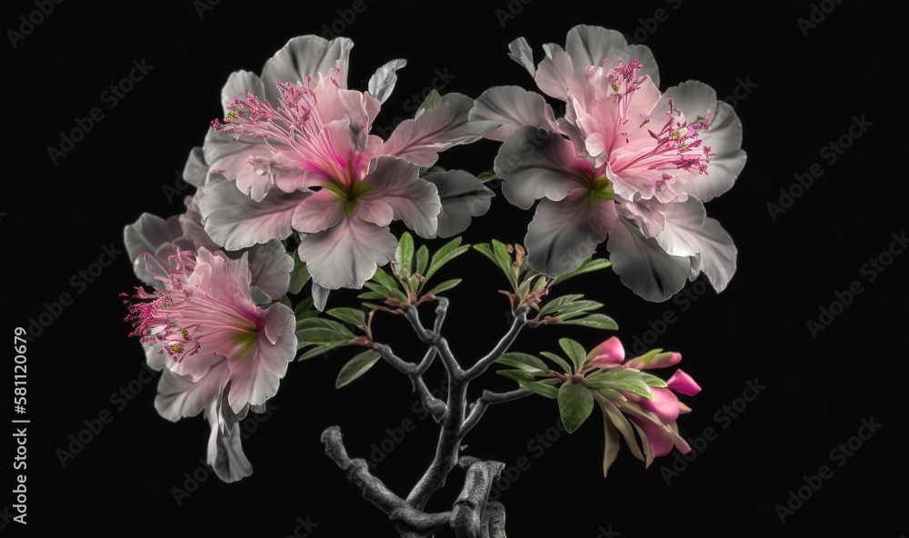  a black and white photo of flowers in a vase on a black tablecloth with a black background and a wh