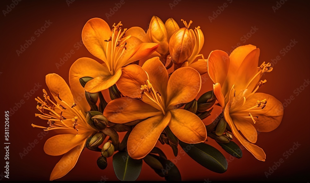  a bouquet of orange flowers on a red background with a black border around it and a black border ar