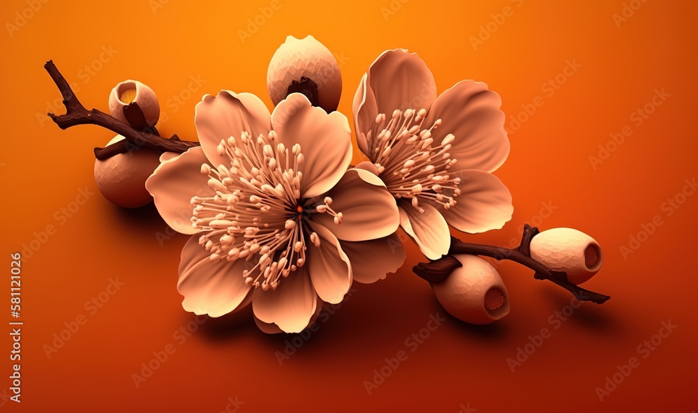  a bunch of flowers that are sitting on a table with an orange background and a red background behin