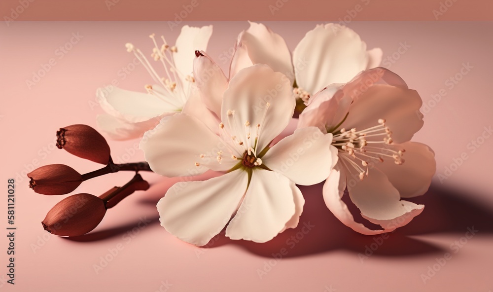  a pink and white flower on a pink background with a shadow on the ground and a pink background with