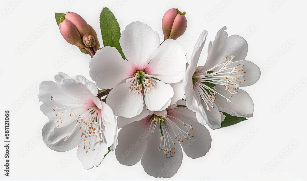  a group of white flowers on a white background with a green leaf on top of the flower and the petal