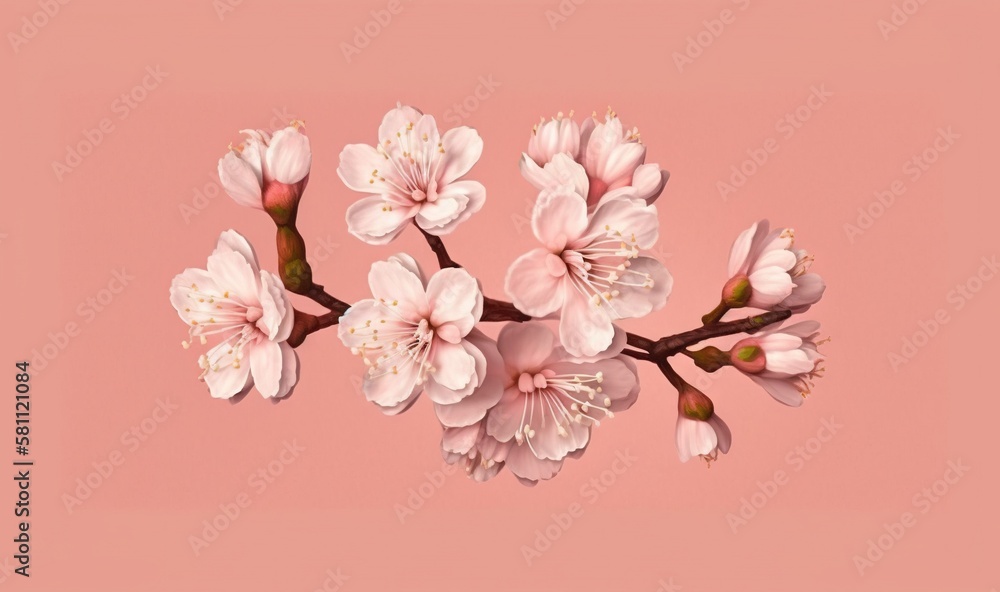  a branch of a cherry tree with pink flowers on a pink background with a place for a text or a pictu