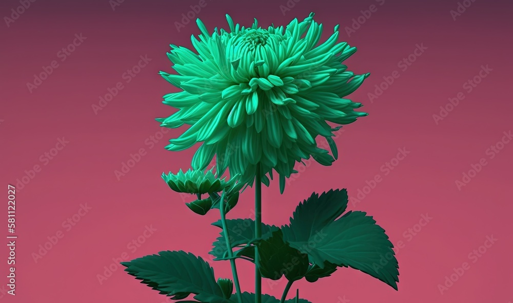  a large green flower with leaves on a pink background with a pink background and a pink background 