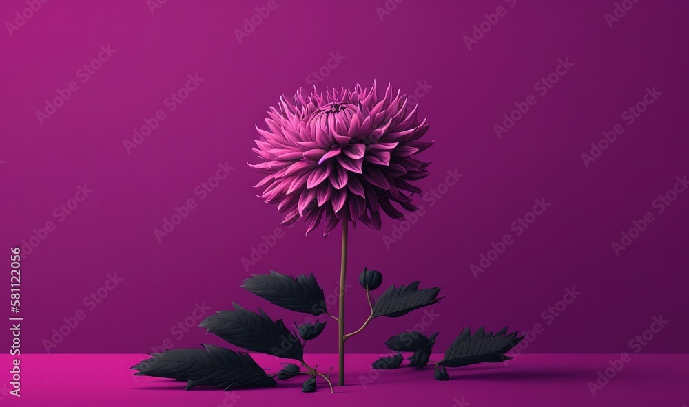  a purple flower with green leaves on a purple surface with a purple background with a pink backgrou