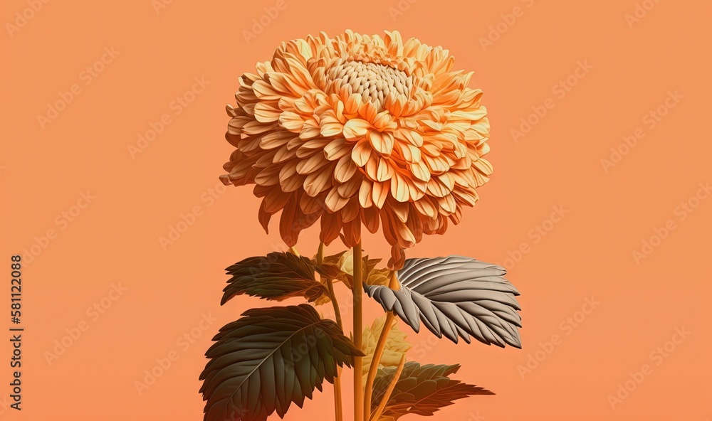  a yellow flower with a green stem on a orange background with a shadow of a plant on the bottom of 