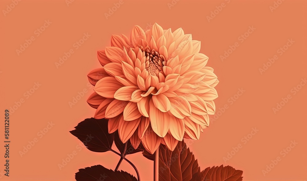  a large orange flower with leaves on a pink background with a light orange back ground and a light 