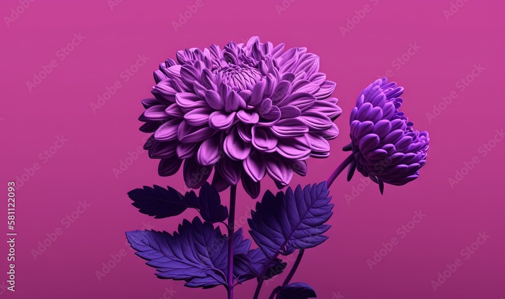  a purple flower with leaves on a pink background with a pink background and a pink background with 