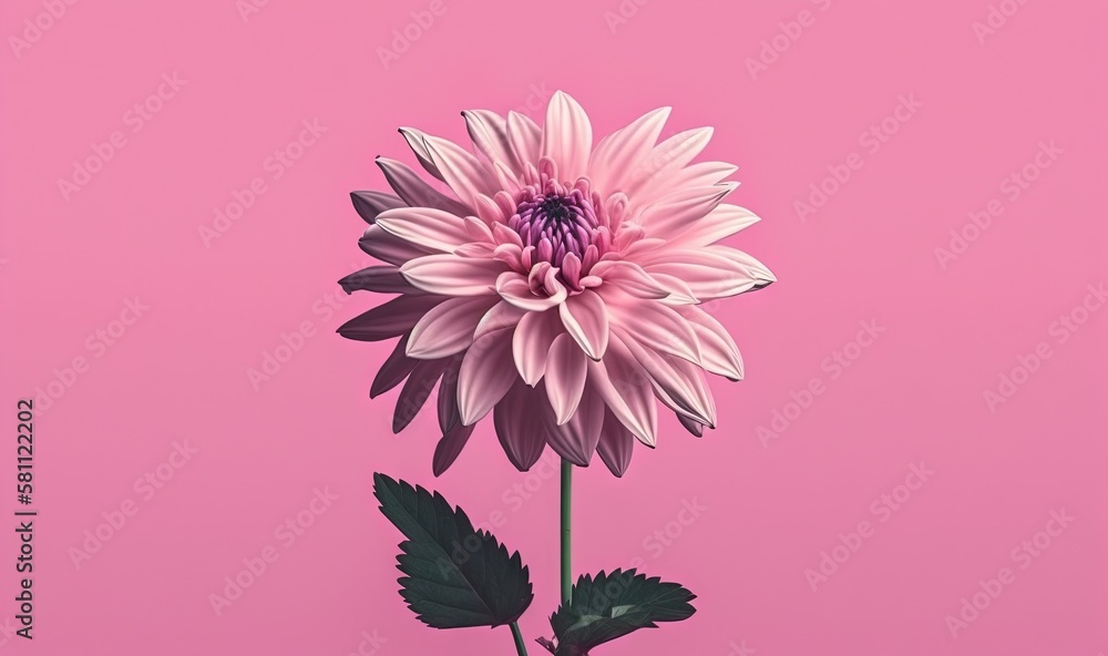  a pink flower with a green stem on a pink background with a green stem in the center of the flower 