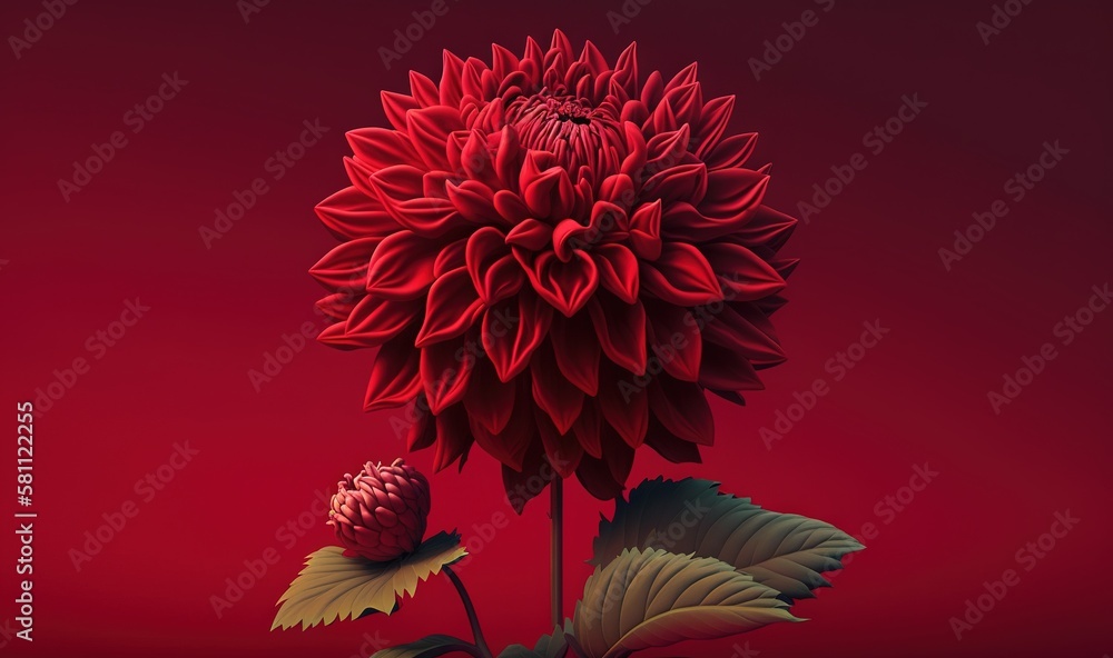  a large red flower with leaves on a red background with a red background and a red background with 