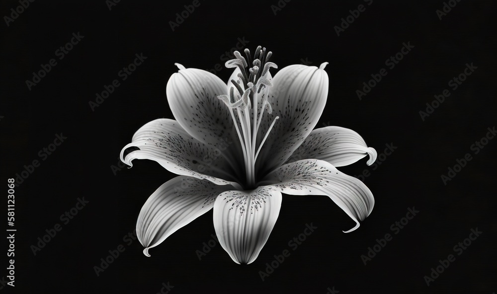  a black and white photo of a flower on a black background with the center of the flower in the cent