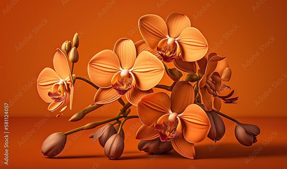  a bunch of orange orchids on an orange background with a red background and a red background with a