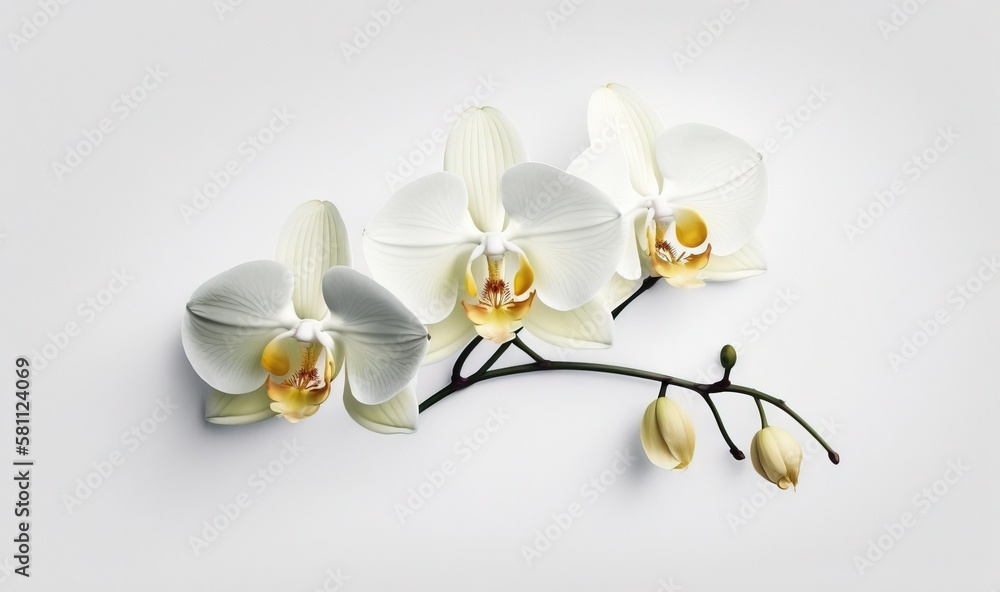  a branch with white flowers on it on a white background with a white background and a white backgro