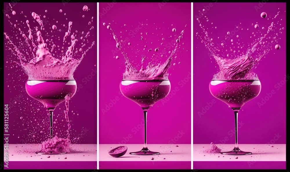  a wine glass with a splash of water on the side and a wine glass with a splash of water on the othe