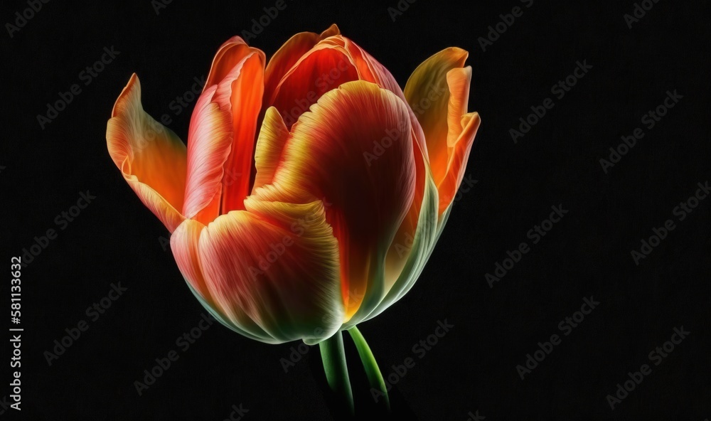  a close up of a flower on a black background with a light reflection on the petals of the flower an