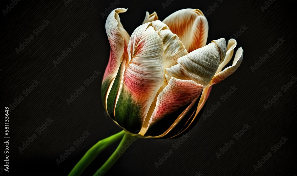  a close up of a flower on a black background with a blurry effect to the center of the flower and t