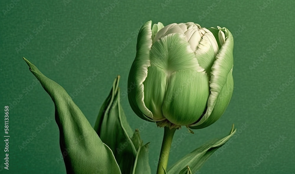  a close up of a green flower with a green wall in the backgroup of the picture behind it and a gree