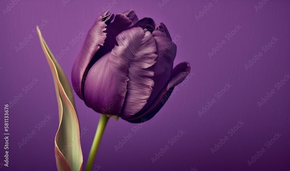  a single purple tulip is shown against a dark purple background, with a green stem in the foregroun