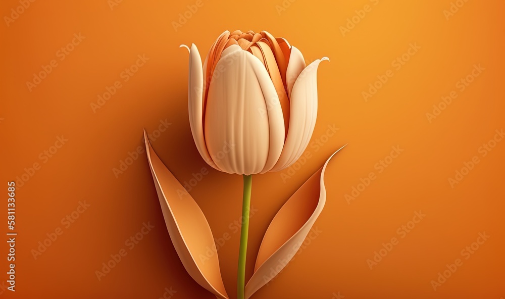  a single flower on an orange background with a shadow on the wall and a shadow on the wall behind i