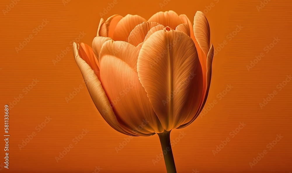  a single orange tulip against an orange background with room for text or image to put on a postcard