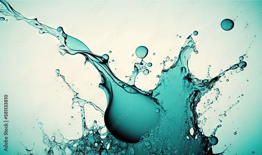  a blue liquid splashing into the water with bubbles on the bottom of the water and on the bottom of