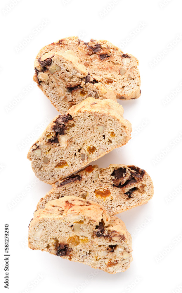 Delicious biscotti cookies isolated on white background