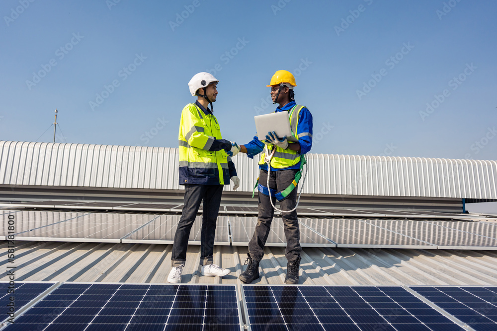 Professional engineer work to maintenance of photovoltaic panel system. 