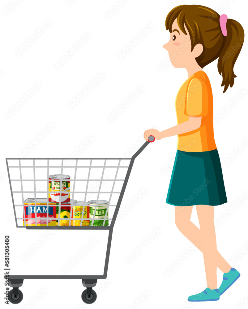 Woman with shopping cart vector