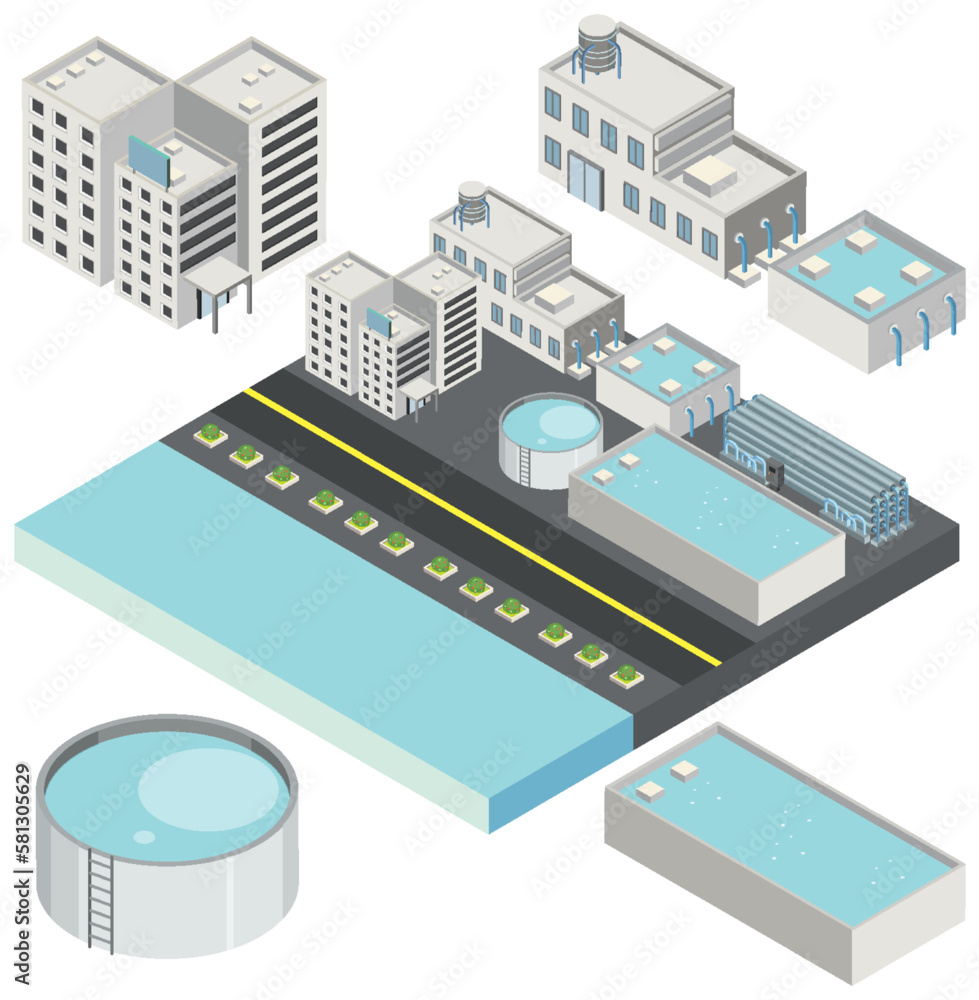 Factory building in isometric style