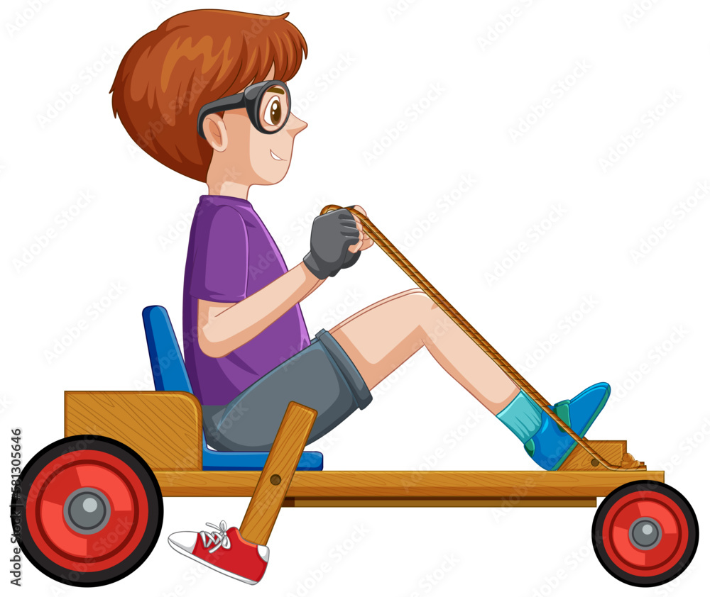 Boy driving Billy cart