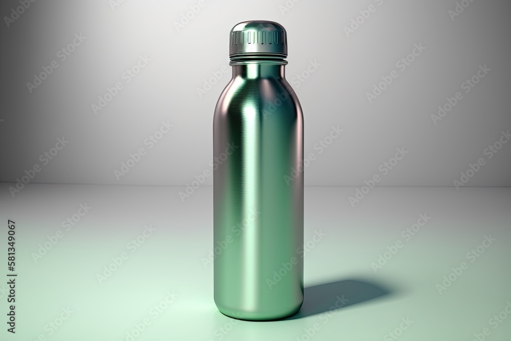 Aluminum water bottle on a white backdrop. Generative AI