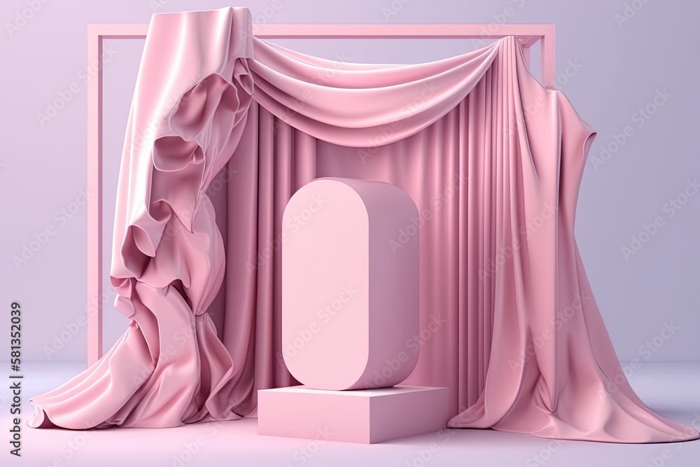 Pink pastel fashion background with an abstract basic interior scene podium. Mockup for product pres