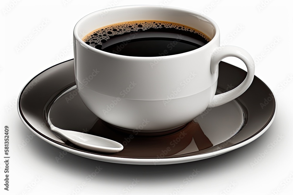 Black coffee in a white cup, isolated on a white background with a clipping path. Generative AI