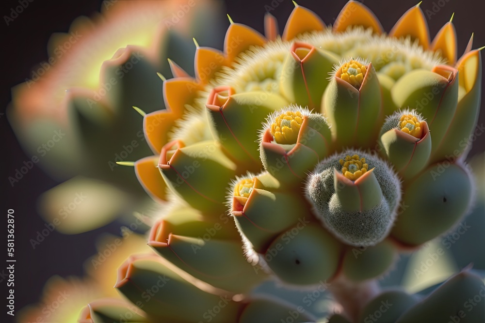 Macro close up photography of the cactus Kalanchoe tomentosa (Tsukitoji). Generative AI