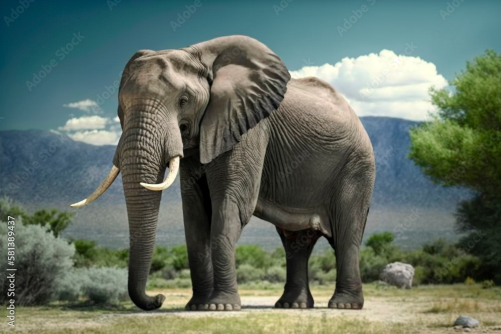 Wild Elephant in the African Savannah, generative ai