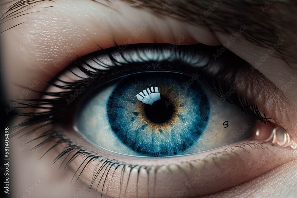 Close up of a womans blue eye. Generative AI