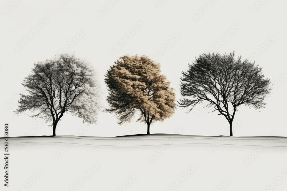 isolated tree line on a white backdrop. Generative AI