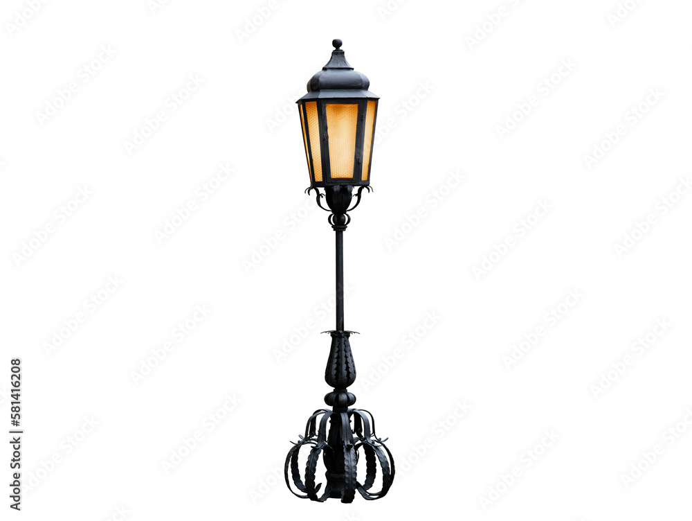 vintage street night lamp isolated on white background