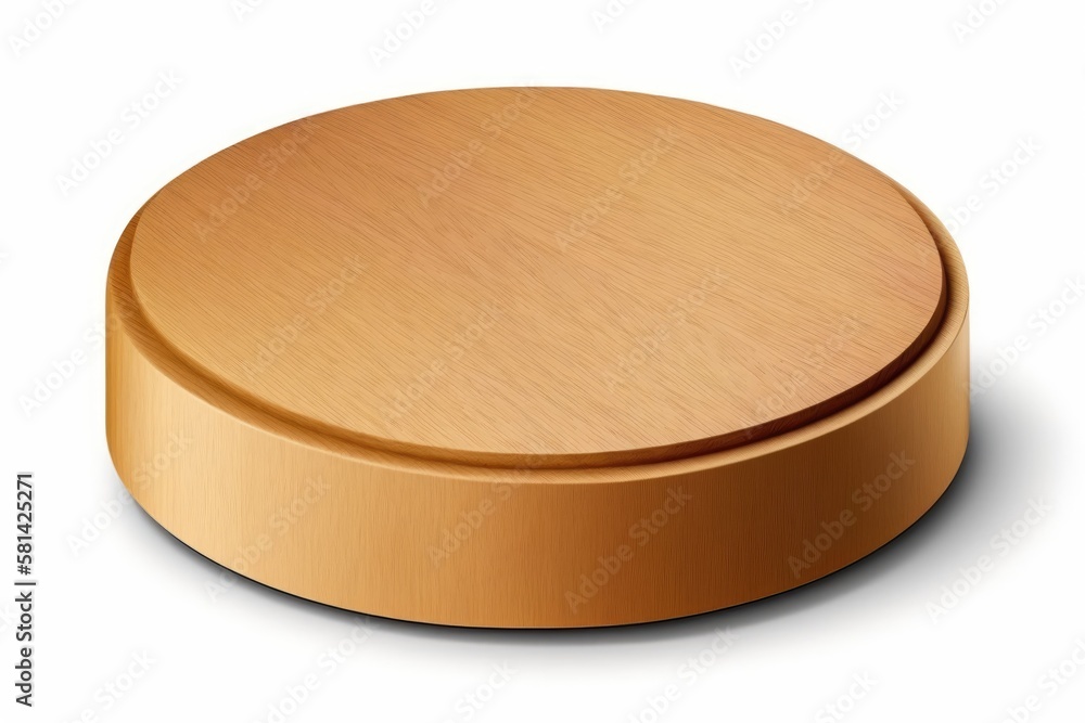 Rounded Wood Podium for Product Presentation in a Circle on a White Background. Generative AI